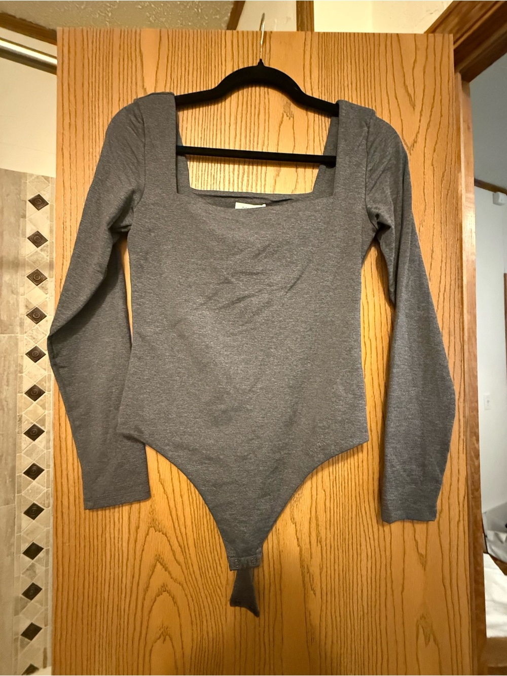 Aritzia Gray Long Sleeve Square Neck Bodysuit